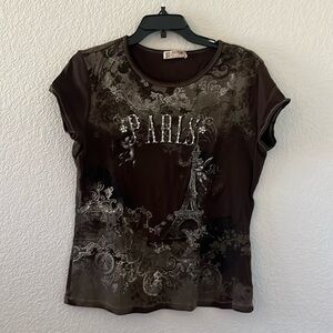 Brown sparkly Paris shirt 100% cotton